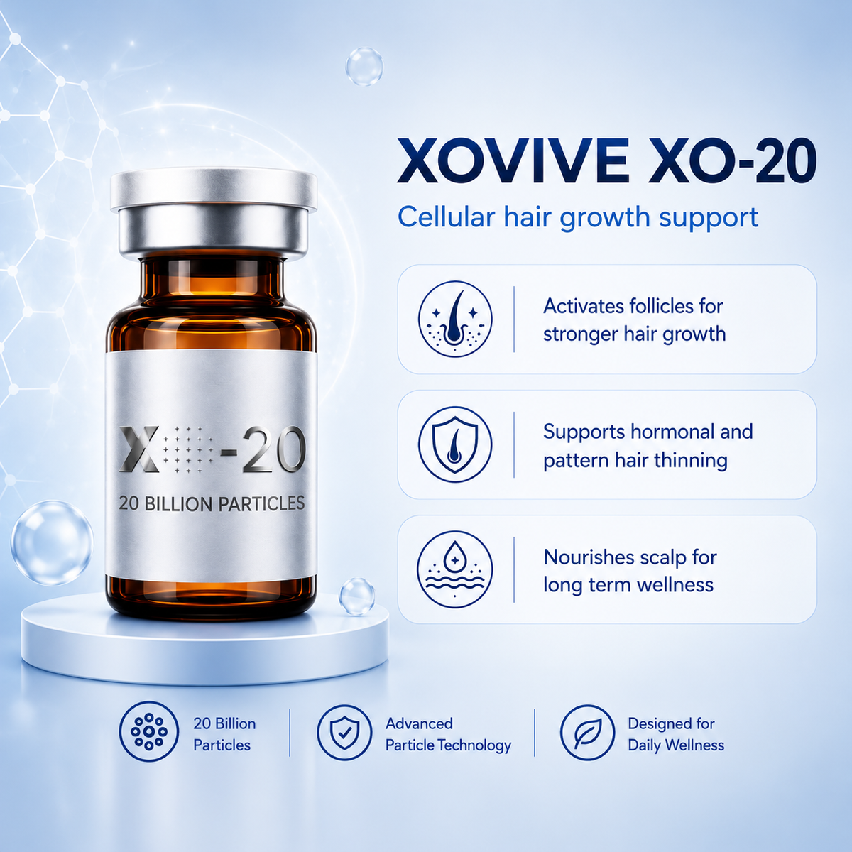 Two-vial XO-20 exosome hair treatment pack benefits