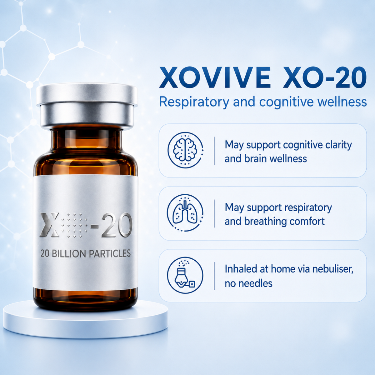 XOVIVE XO-20 exosome concentrate for cognitive, neurological and respiratory wellness in Malaysia